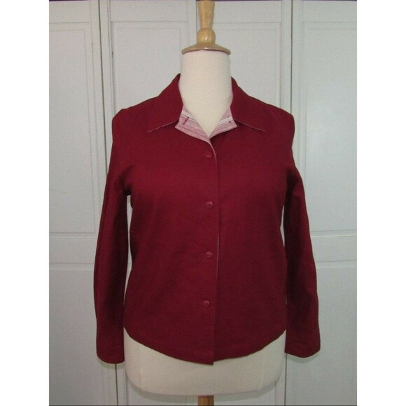 Dialogue Womens 16 Red Long Sleeve Jacket Button Down Linen Blend Shirt Lined XL - Picture 1 of 10